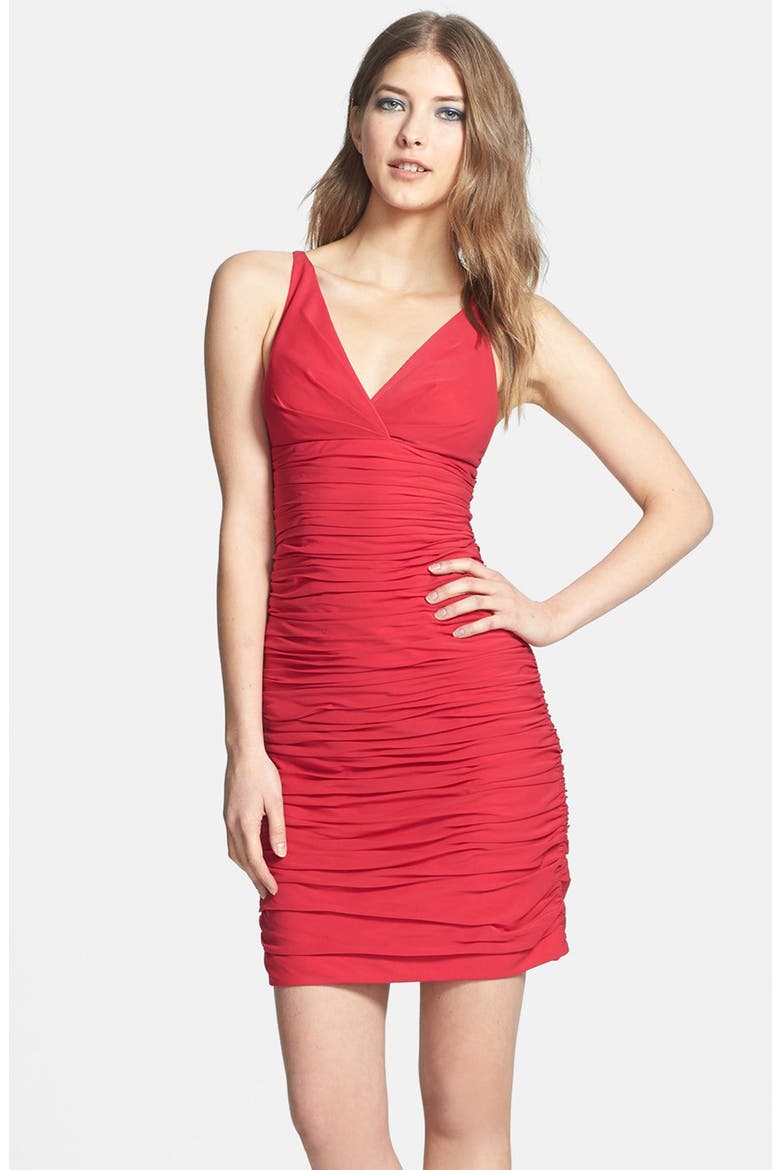 Cross Strap Ruched Body-Con Chiffon Dress, Main, color, RASPBERRY