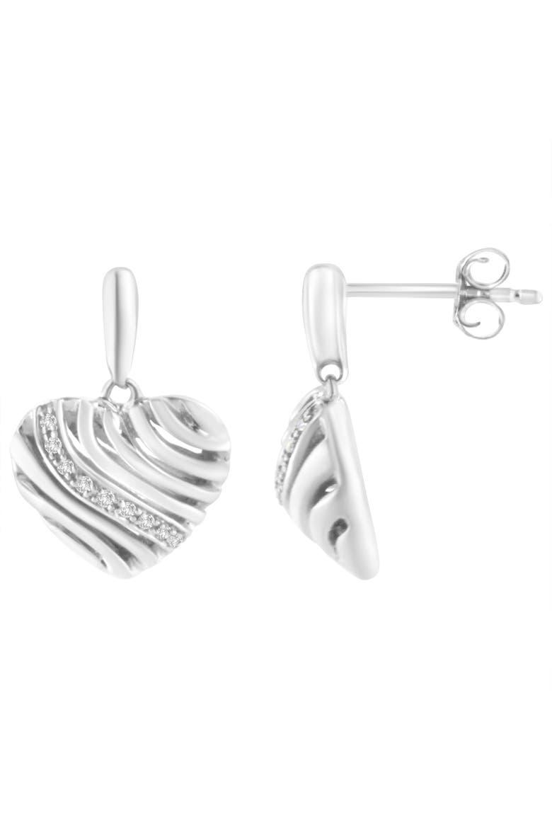 Sterling Silver Heart Diamond Accent Puff Earrings, Alternate, color, White