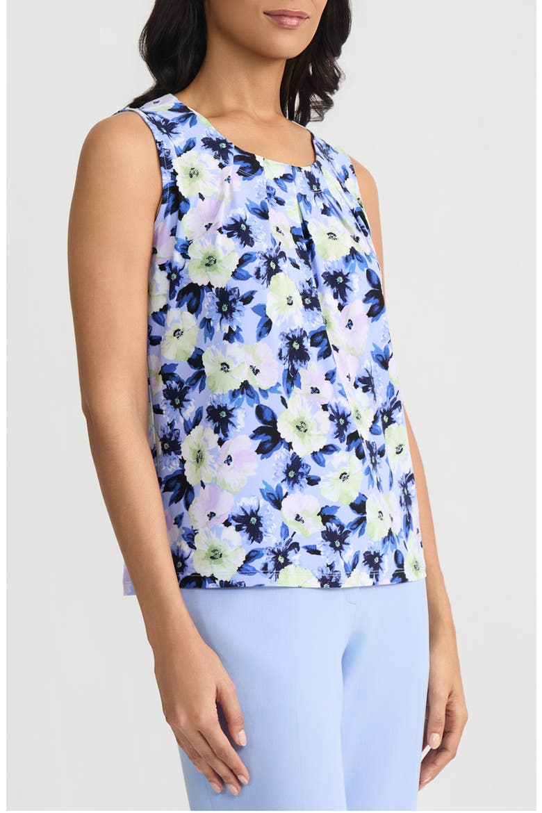 Floral Print Pleated Neck Sleeveless Top, Alternate, color, PARIS BLEU MULT
