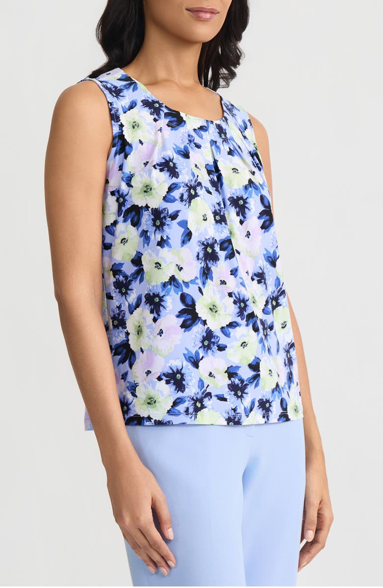 KASPER Floral Print Pleated Neck Sleeveless Top, Alternate, color, Paris Bleu Mult