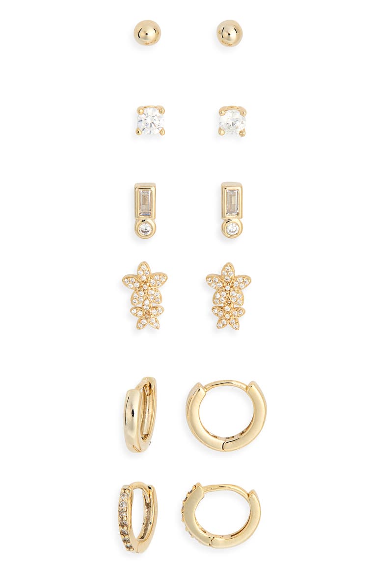 Assorted 6-Pack Cubic Zirconia Earrings, Alternate, color, CLEAR- GOLD