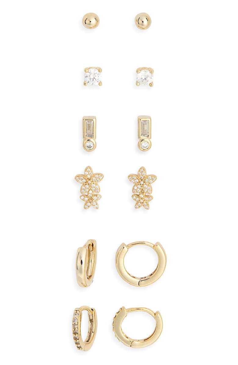 Leith Assorted 6-Pack Cubic Zirconia Earrings, Alternate, color, Clear- Gold