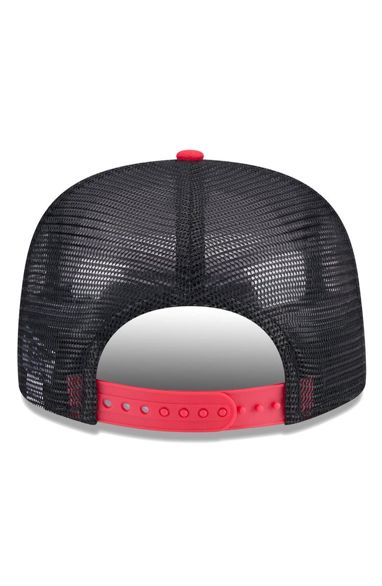 New Era Men's New Era Black/Red Atlanta Hawks Throwback Team Arch Golfer Snapback Hat, Alternate, color, 