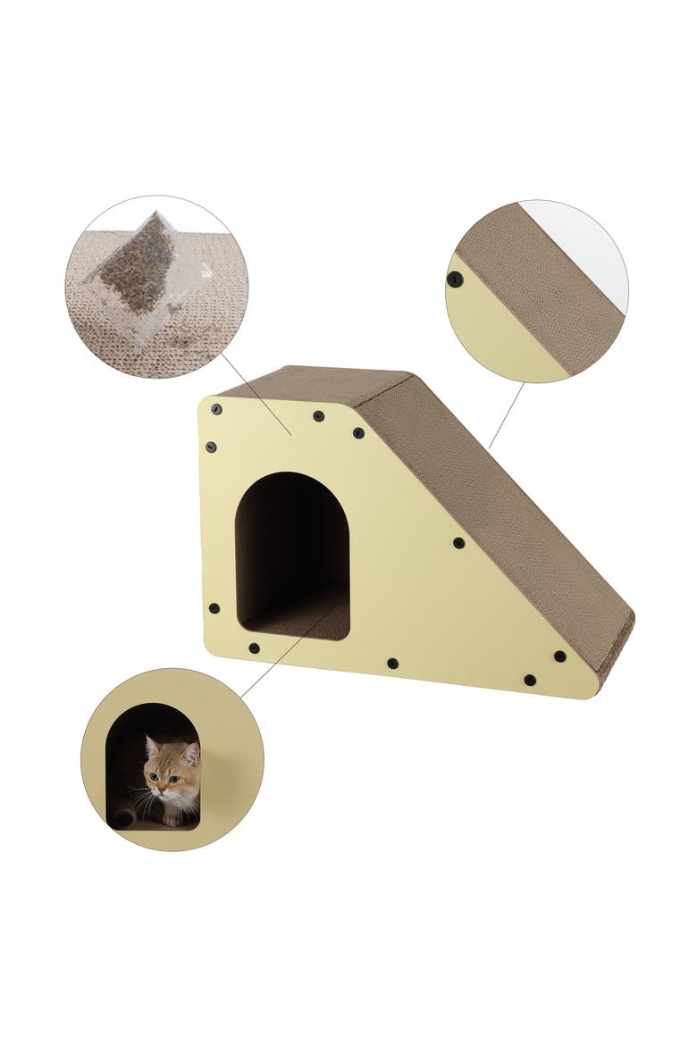 Kento Minimalist Cardboard Angled Cat Cave Scratcher with Catnip, Alternate, color, Almond