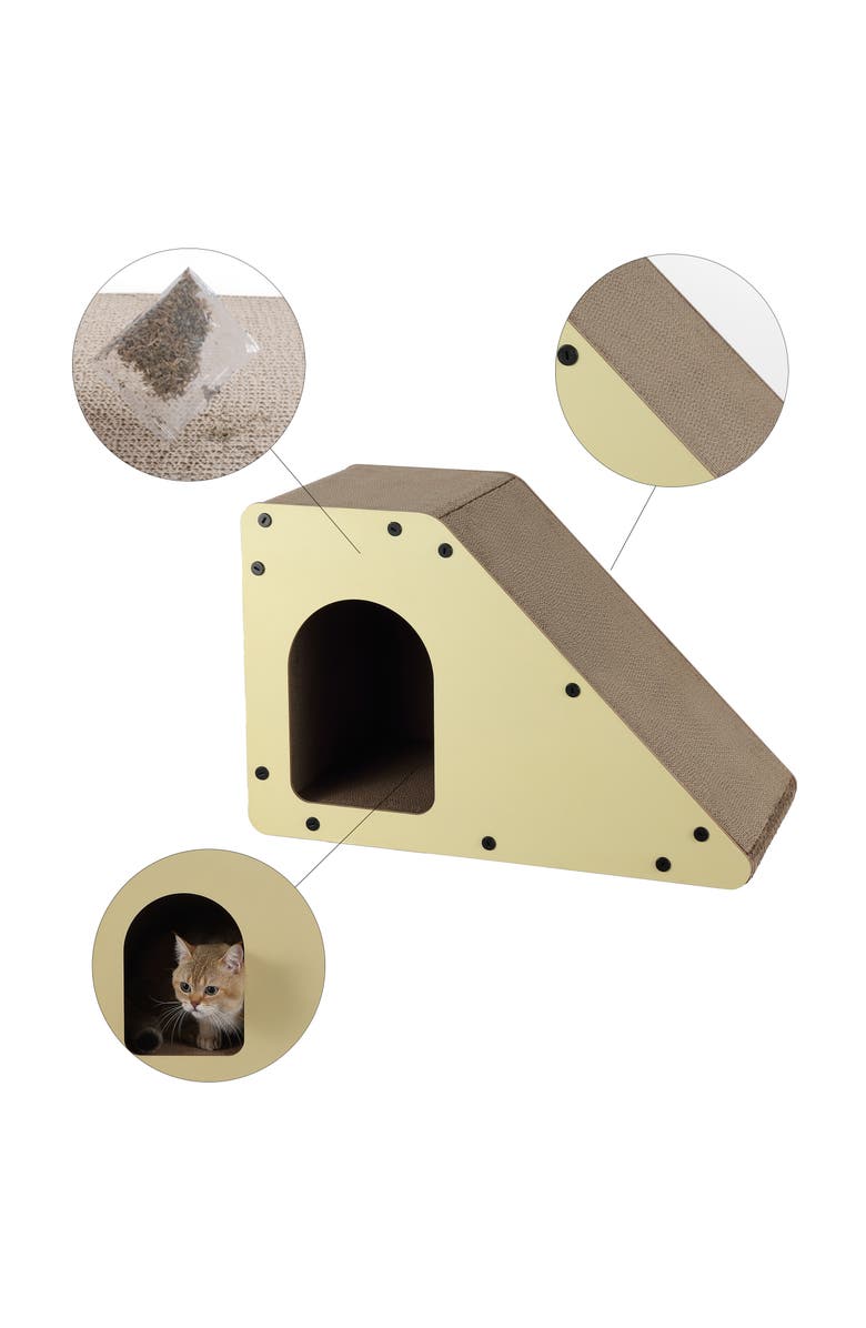 The Licker Store Kento 23.63" Minimalist Cardboard Angled Cat Cave Scratcher with Catnip, Alternate, color, Almond