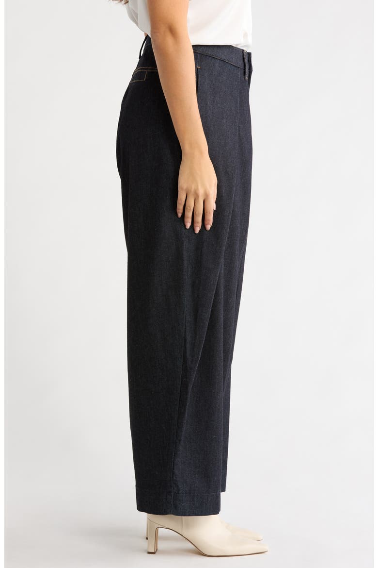 Pleated Barrel Leg Denim Trousers, Alternate, color, INDIGO