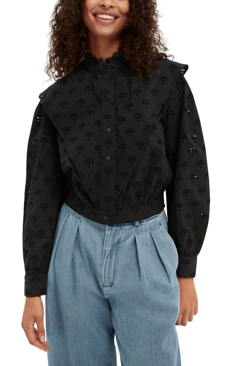 Scotch & Soda Organic Cotton Broderie Anglaise Top, Main, color,