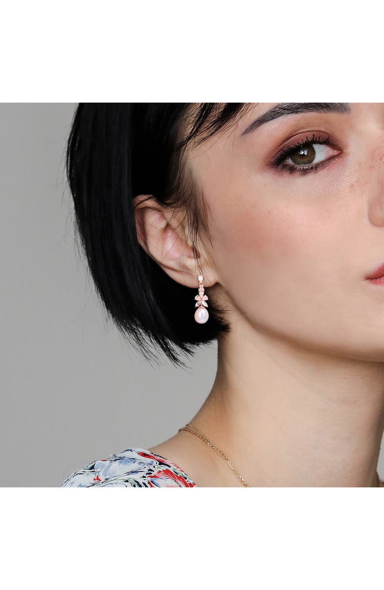 DELMAR 18K Rose Gold Plated Morganite, White Topaz, Aquamarine & 8.5–9mm Cultured Pearl Drop Earrings, Alternate, color, Pink