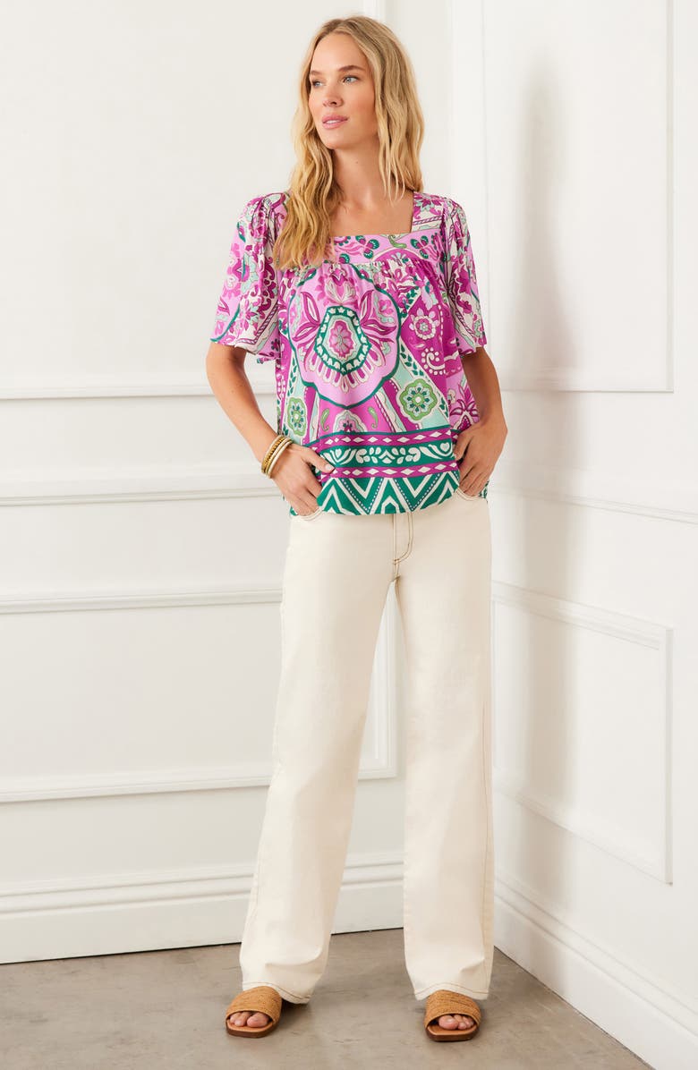 Karen Kane Floral Paisley Square Neck Top, Alternate, color, Purple Print