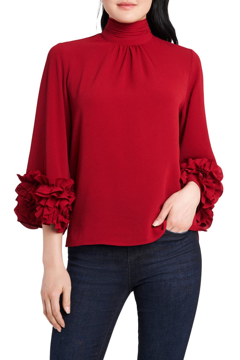 Ruffle Sleeve Blouse, Main, color, DEEP RED