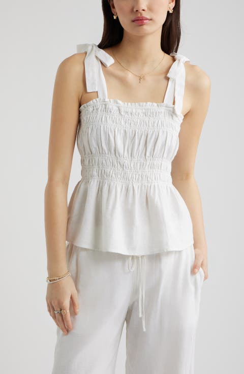 Smocked Linen Blend Tank