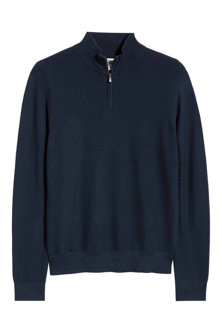 Cotton & Silk Quarter Zip Sweater, Alternate, color, NAVY SAPPHIRE