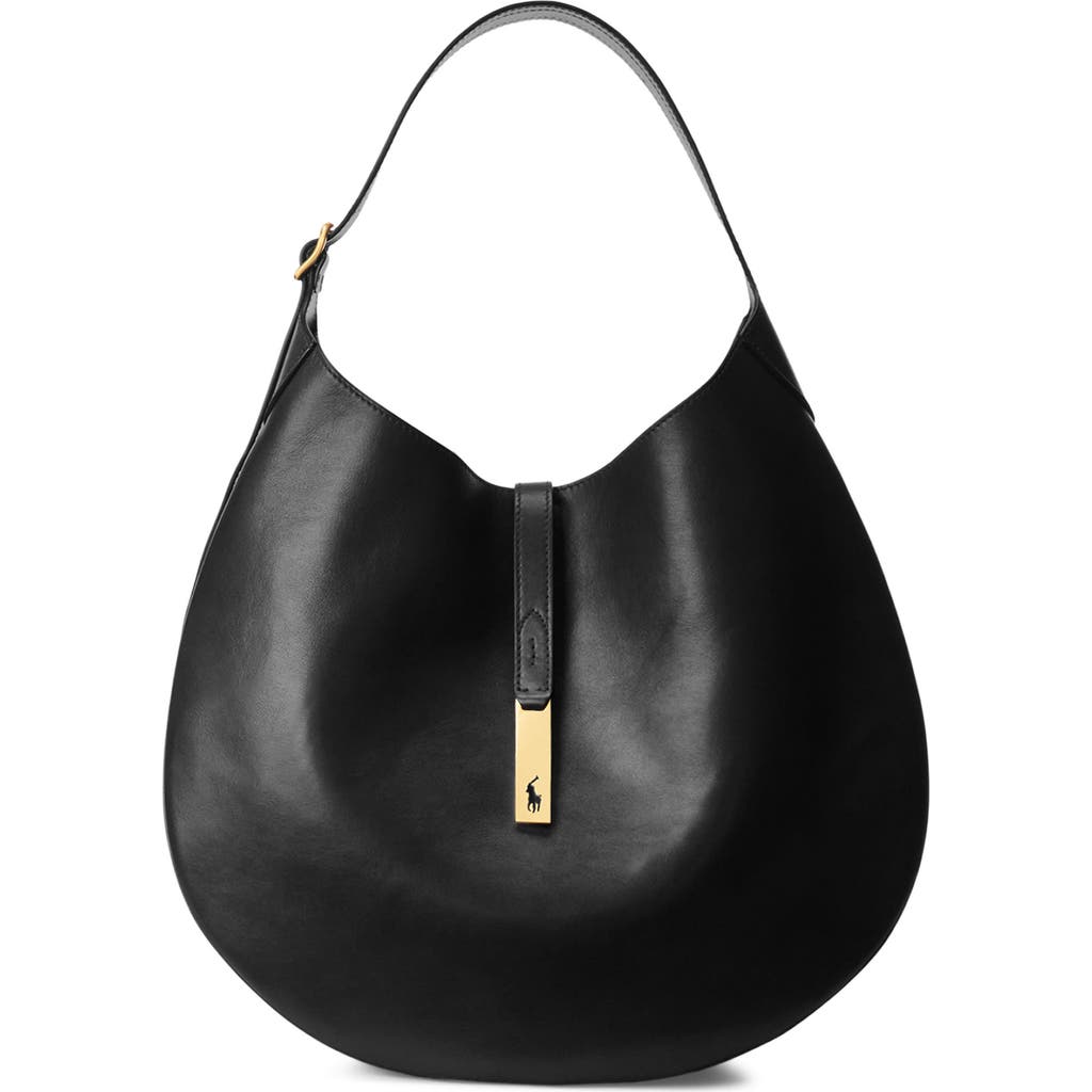 Polo Ralph Lauren Sport Calf Leather Shoulder Bag In Black