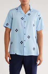 T.R. PREMIUM Geometric Embroidered Camp Shirt