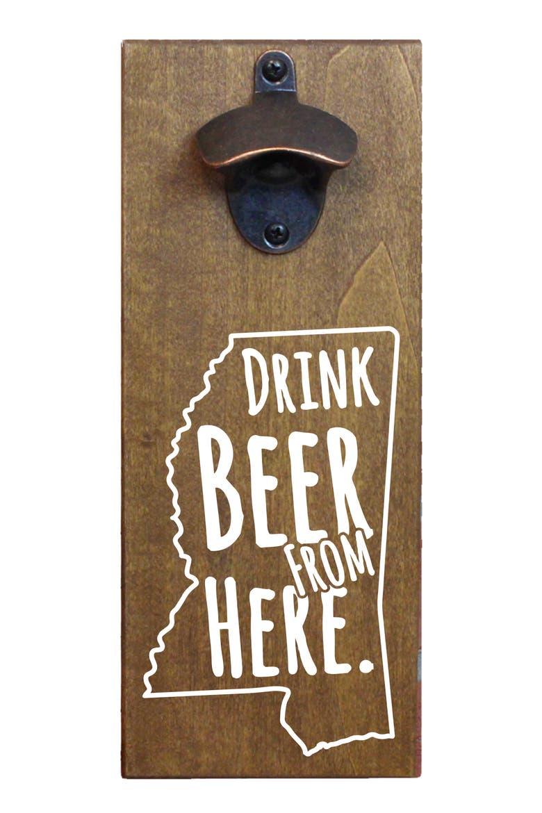 Drink Beer from Here State Wall Mount Bottle Opener, Main, color, MISSISSIPPI