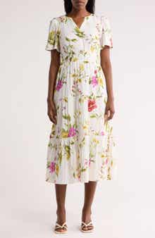 Floral Short Sleeve Tiered Midi Dress