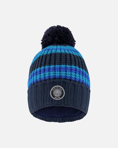 Deux Par Deux Lined Knit Winter Hat With Pompom In Multi