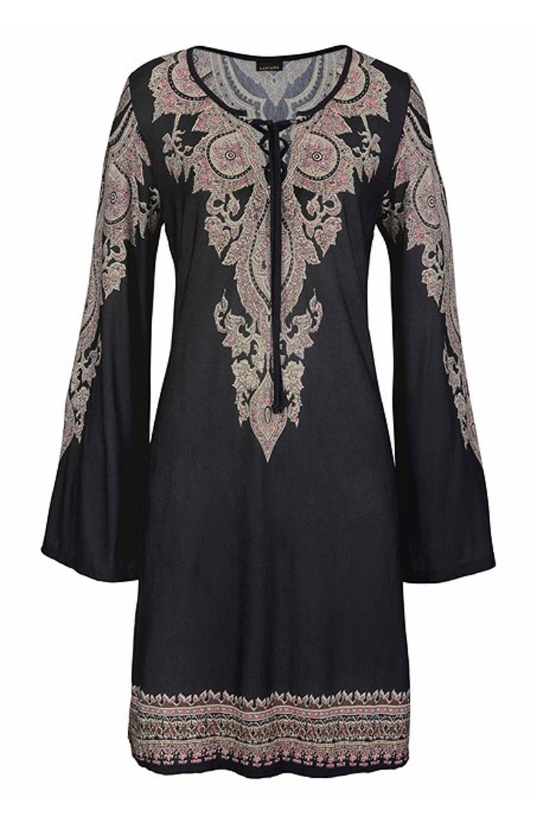 LASCANA Women's Lace Up Dress, Alternate, color, Black Printed