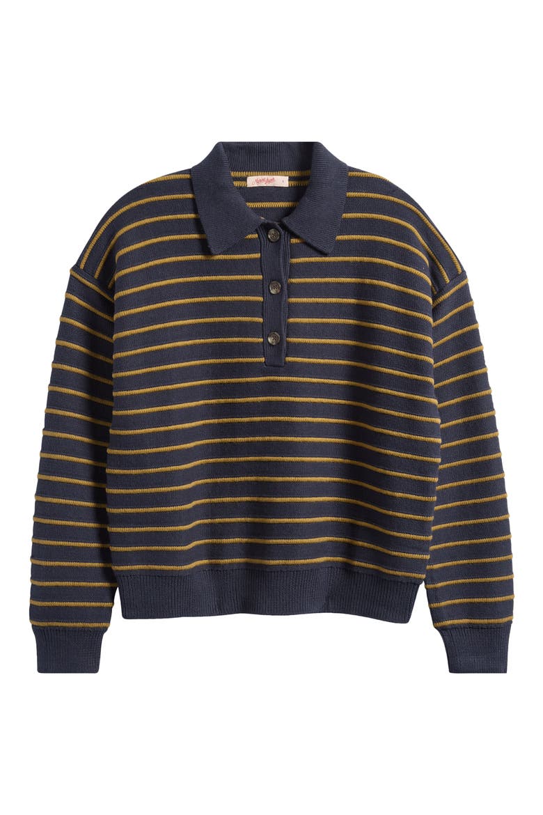 Mid Guage Cotton Rugby Polo Sweater, Alternate, color, TWILIGHT AND GREEN STRIPE