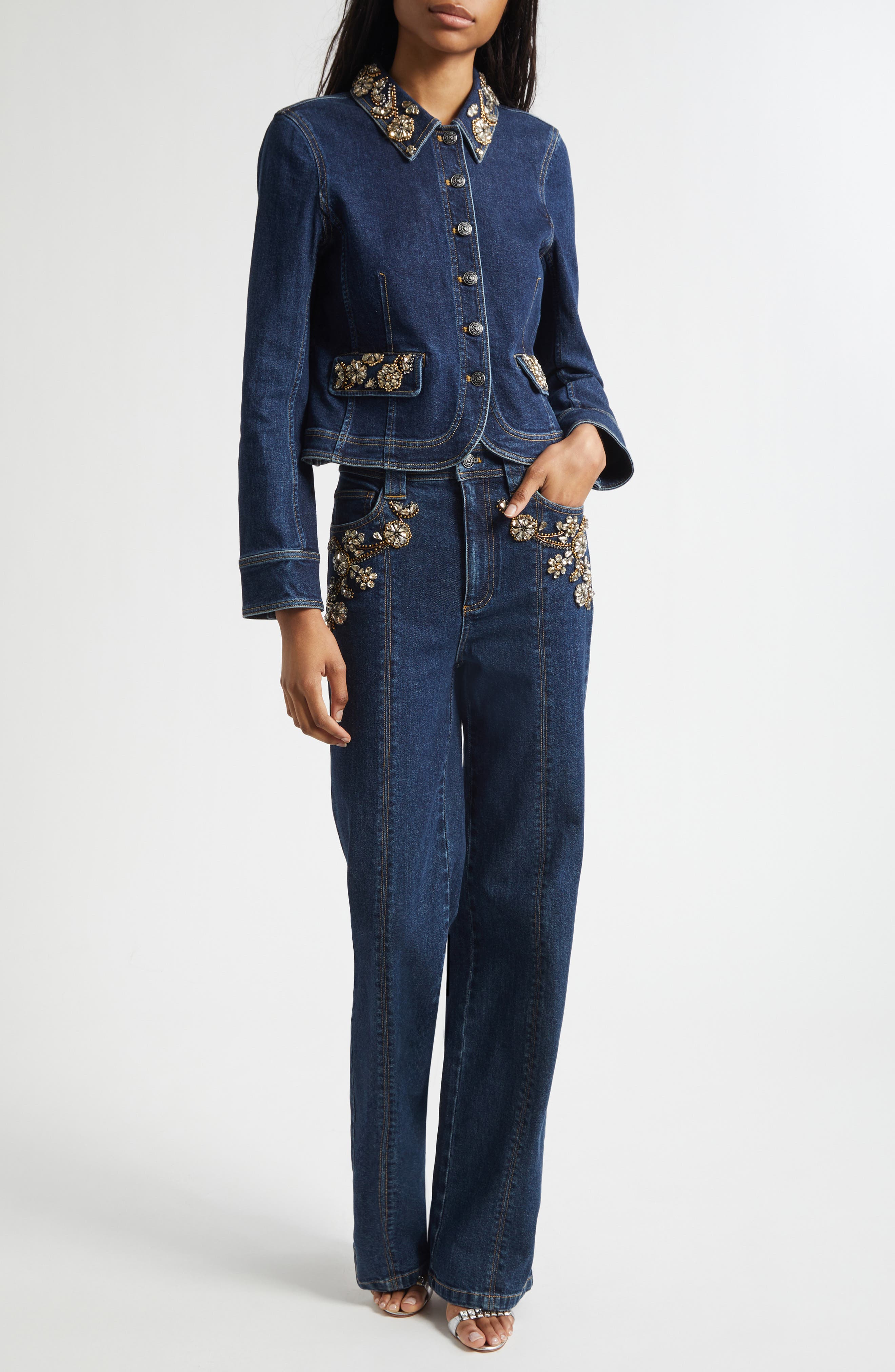Ivy Crystal Crop Denim Jacket - image 2