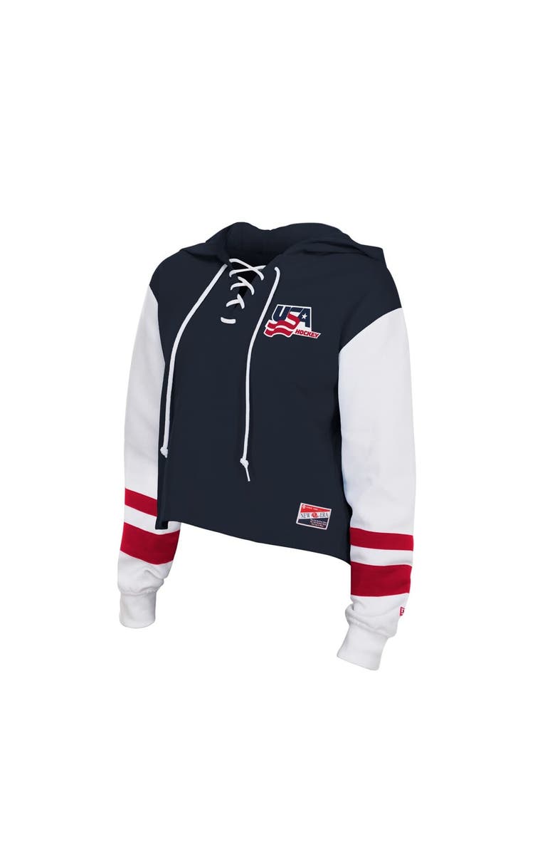 New Era Women's New Era  Navy US Hockey Throwback Boxy Lace-Up Hoodie, Alternate, color, Navy