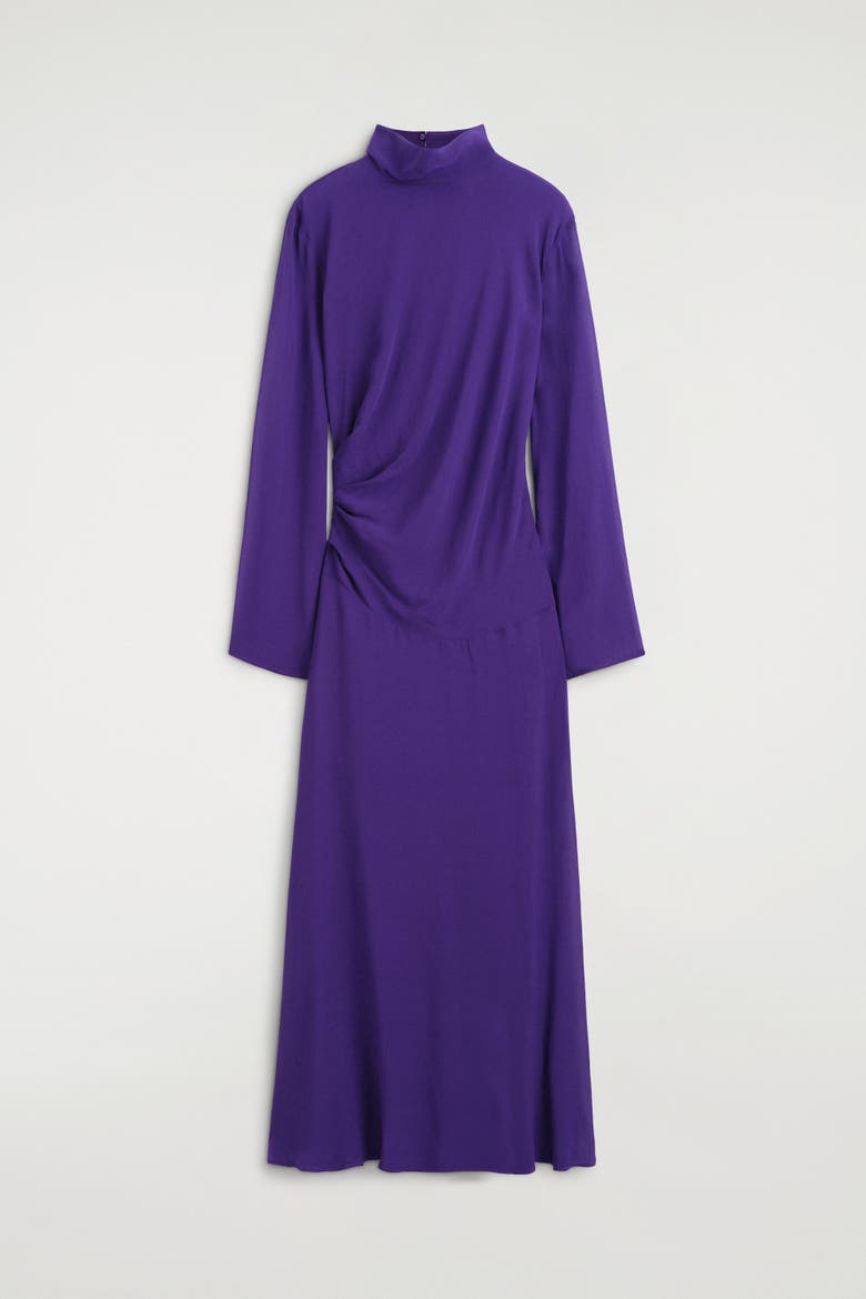 Draped Turtleneck Midi Dress, Alternate, color, PURPLE