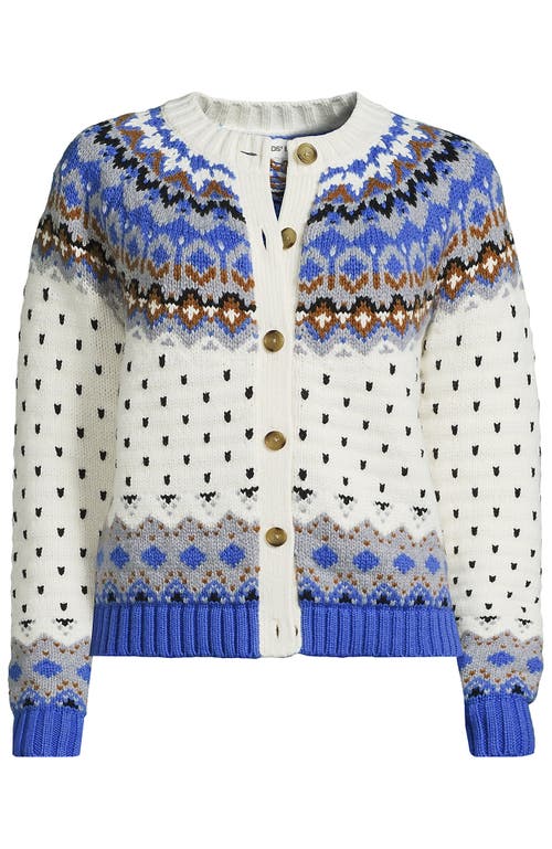 Lands' End Lofty Birdseye Fair Isle Cardigan Sweater In Multi