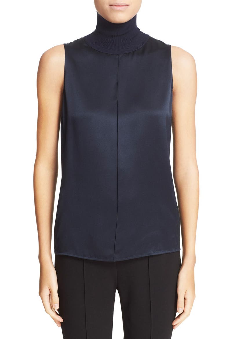'Singer' Silk Sleeveless Turtleneck Top, Main, color, SALUTE