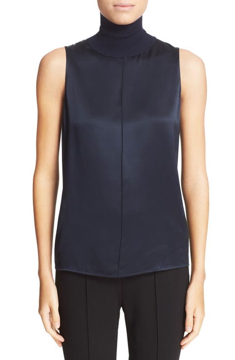 'Singer' Silk Sleeveless Turtleneck Top