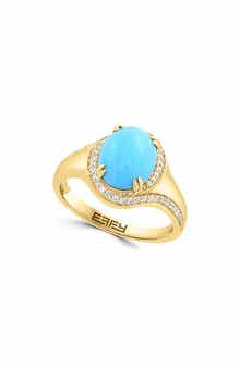 Turquoise and Diamond Halo Ring