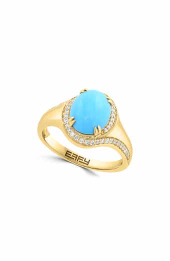 Turquoise and Diamond Halo Ring