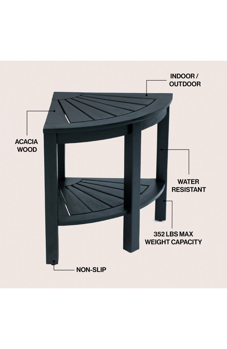 JONATHAN Y Maris 18" Classic Coastal Solid Acacia Wood Indoor/Outdoor Corner Shower Bench with Shelf, Alternate, color, Black
