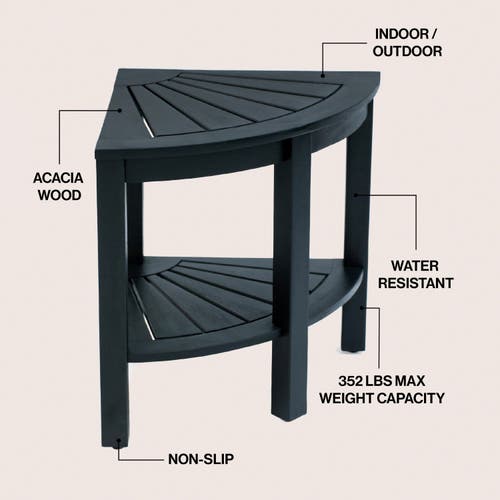 Jonathan Y Maris 18" Classic Coastal Solid Acacia Wood Indoor/outdoor Corner Shower Bench With Shelf In Black