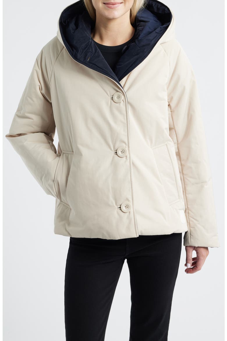 Memory Nylon Water Repellent Reversible Jacket, Main, color, PANNA/ BLU