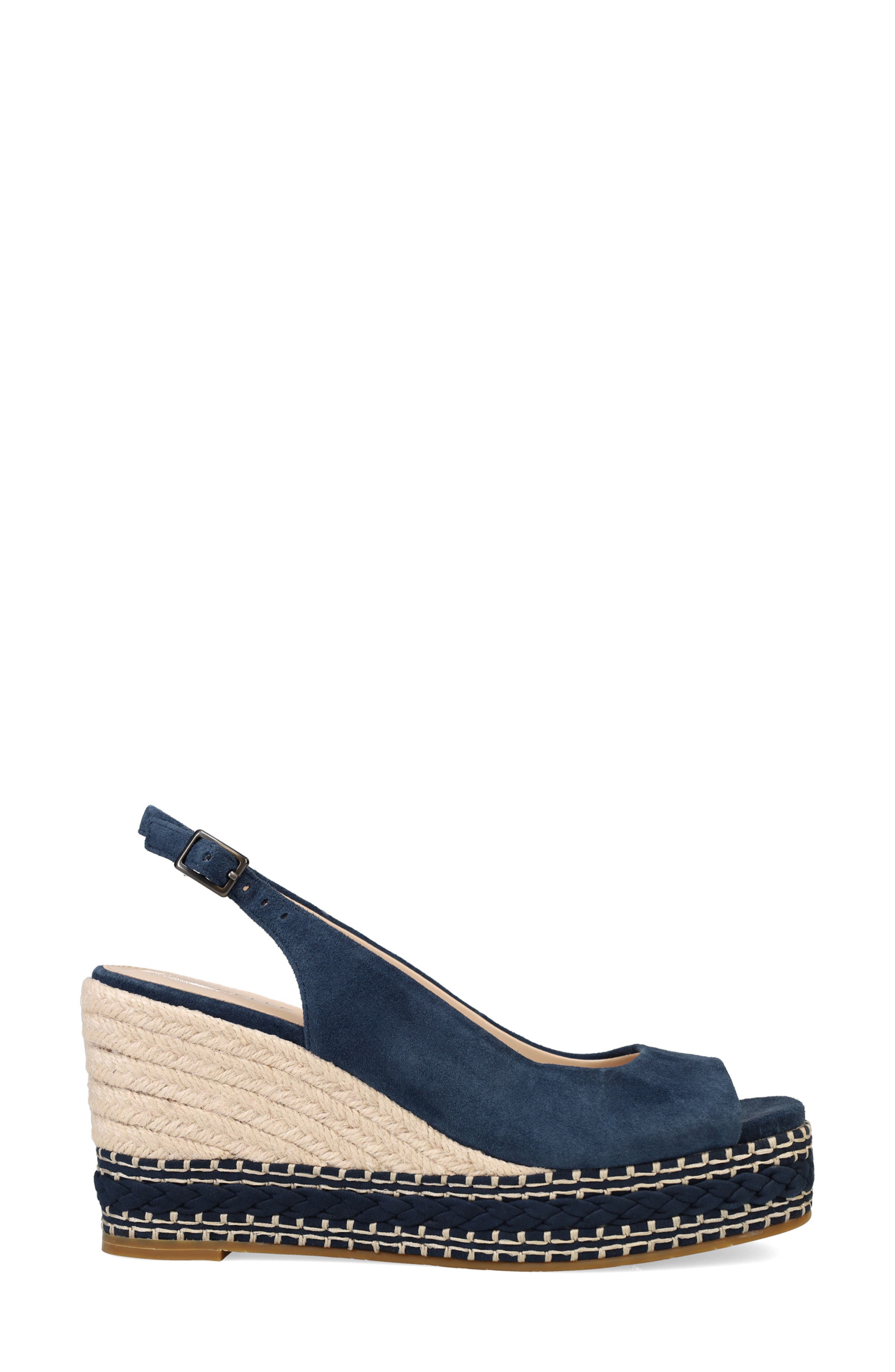 Pelle Moda Eleny Slingback Espadrille Platform Wedge Peep Toe Sandal, Alternate, color, Midnight
