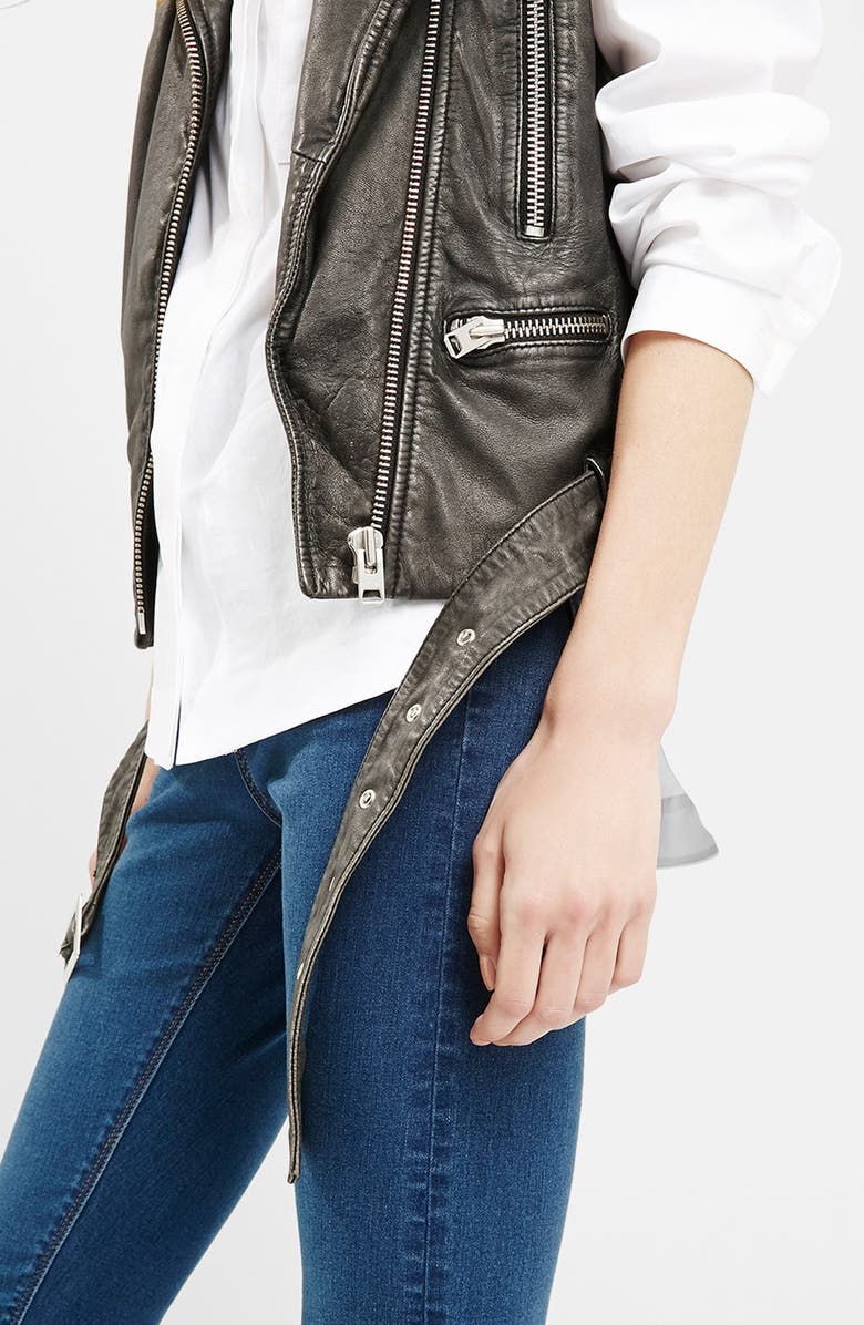 Topshop 'Sylvia' Leather Biker Vest, Alternate, color, 