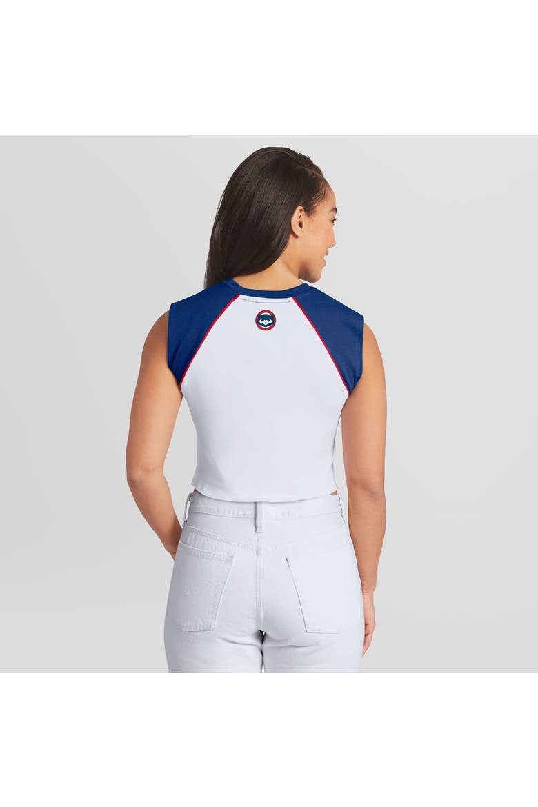 Women's WEAR by Erin Andrews White Chicago Cubs Cooperstown Cropped Raglan Tank Top, Alternate, color, White