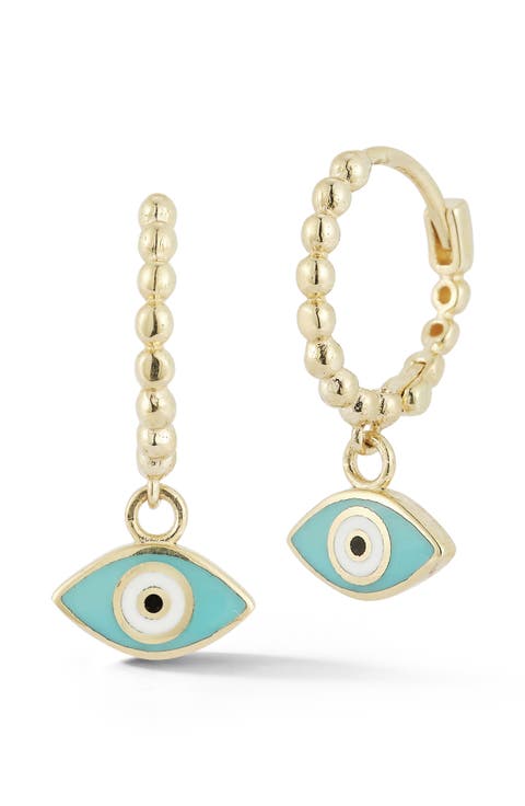 14K Gold Eye Huggie Hoop Earrings