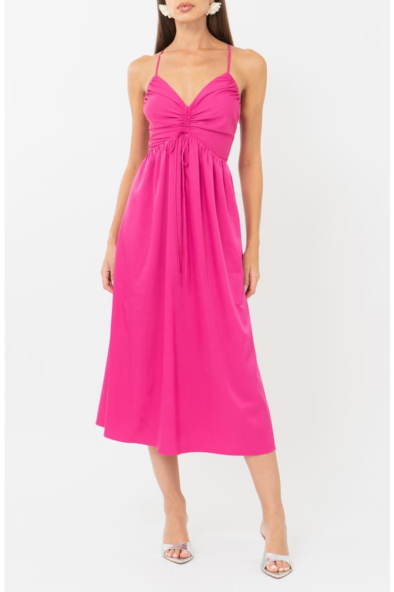 Elyse Ruched Midi Dress, Main, color, CABARET PINK