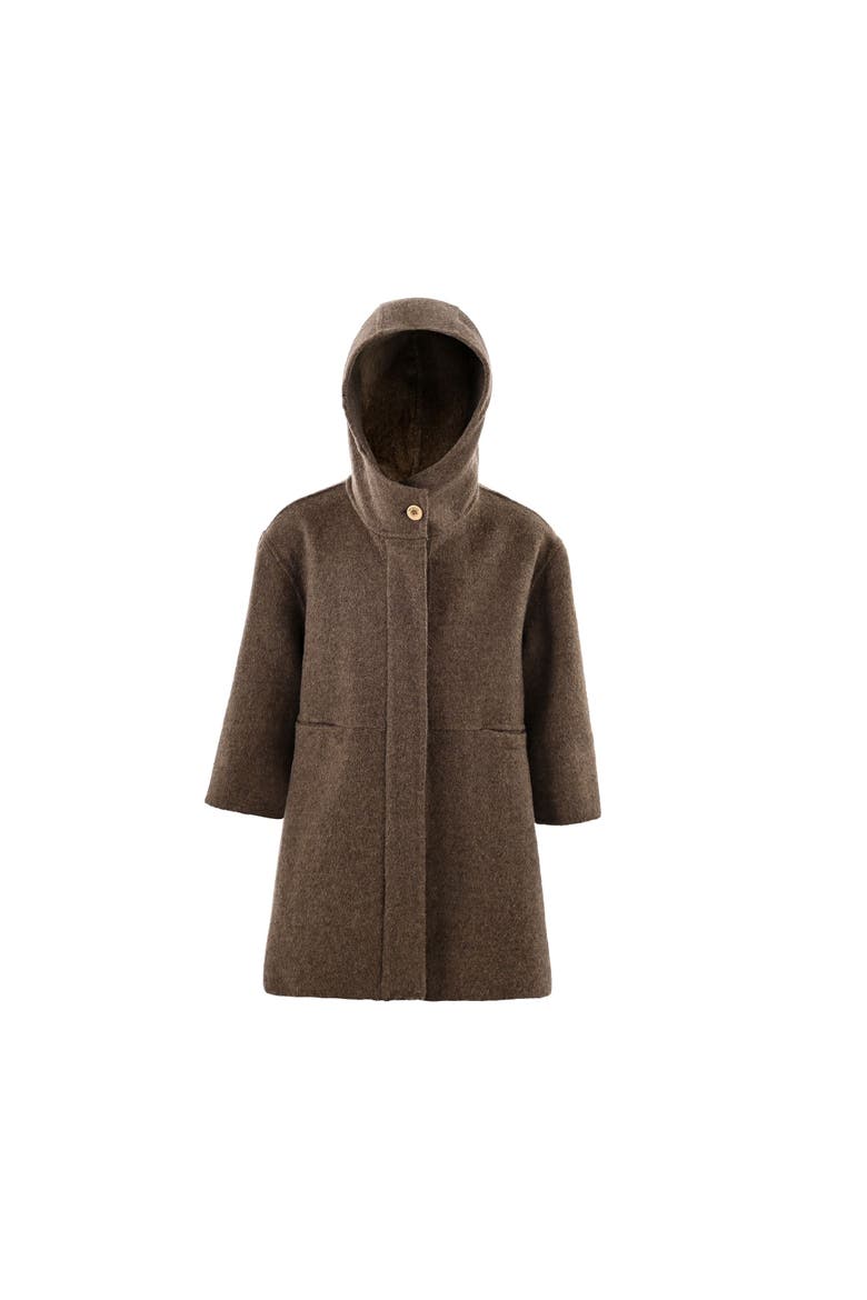 Hooded Wool Coat & Mittens Set, Main, color, Brown