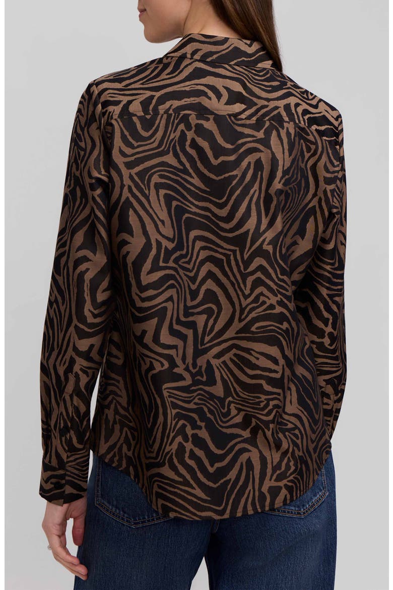 Hampton Zebra Print Cotton Blend Button-Up Shirt, Alternate, color, ALMOND BROWN/ BLACK