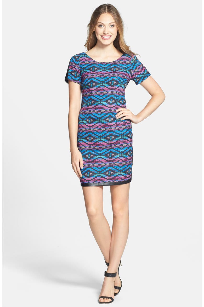 Print Faille Shift Dress, Alternate, color, ZIG ZAG PRINT