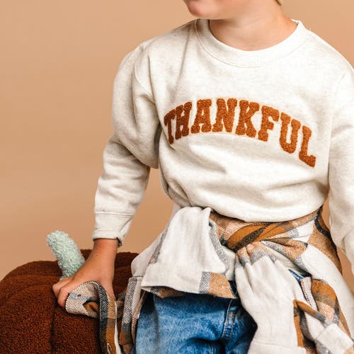 Sweet Wink Thankful Patch Varsity Thanksgiving Sweatshirt In Pink