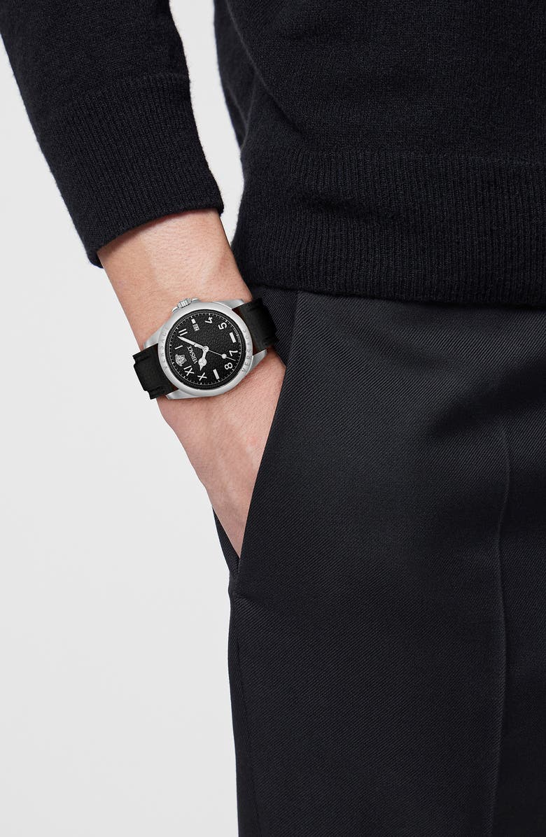 Versace Anteo Leather Strap Watch, 41mm, Alternate, color, 