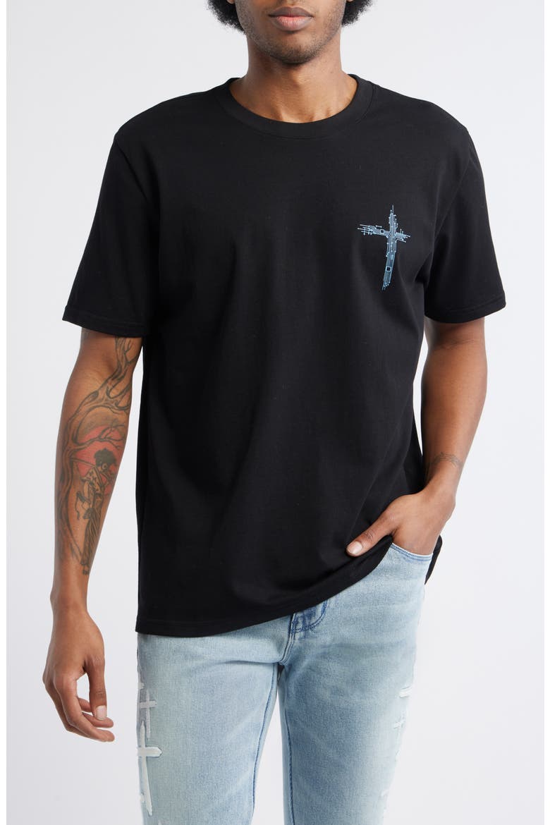 Liam Black Circuit Cross Graphic T-Shirt, Main, color, BLACK CIRCUIT CROSS