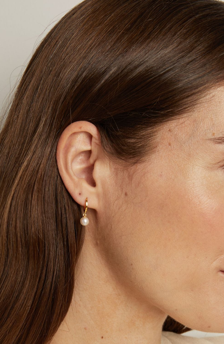 Aurate New York Pearl Huggie Earrings, Alternate, color, Yellow