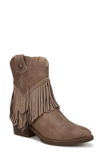Blowfish Malibu Women's Remy Block Heel Western Short Boots In Tan Faux Nubuck