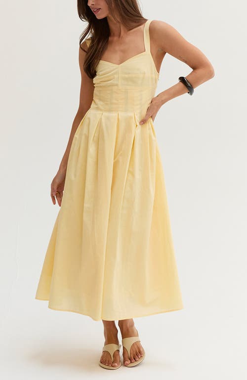 Crescent Bustier Cotton Midi Dress In Light Yellow