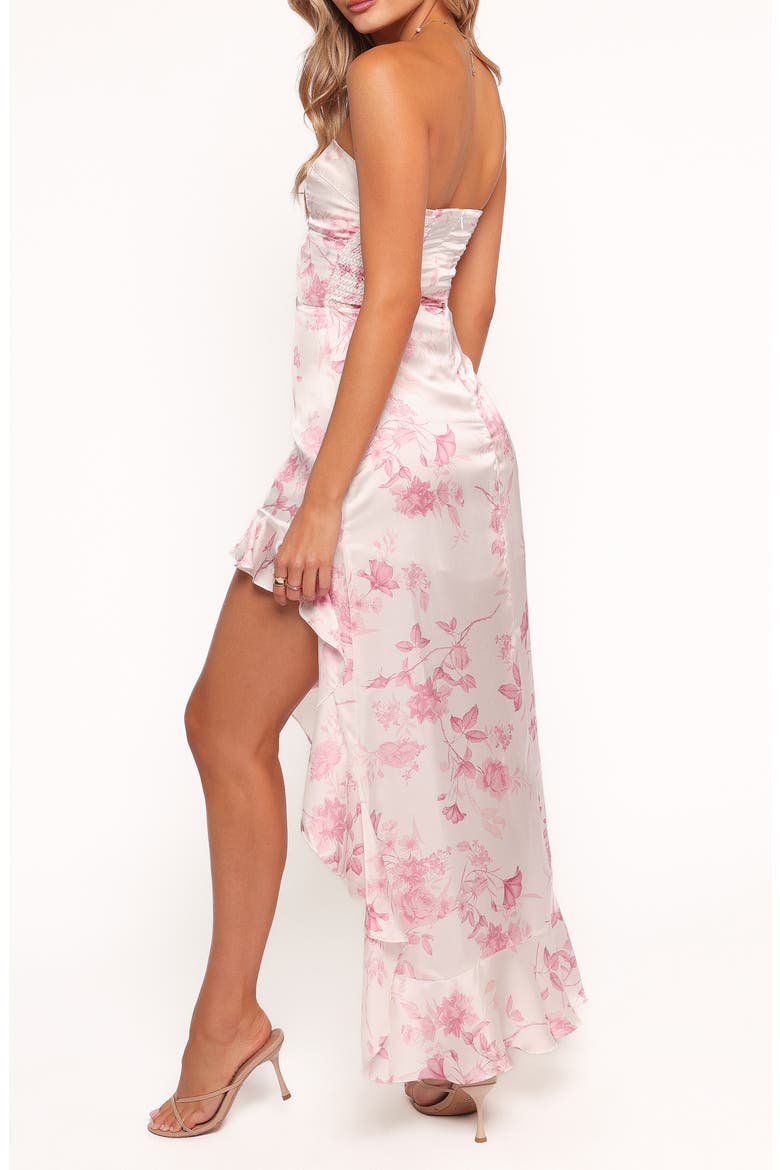 Hamilton Print Strapless Satin Maxi Dress, Alternate, color, MORNING ROSE
