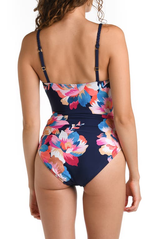 La Blanca Floral-print One-shoulder One-piece Swimsuit In Indigo